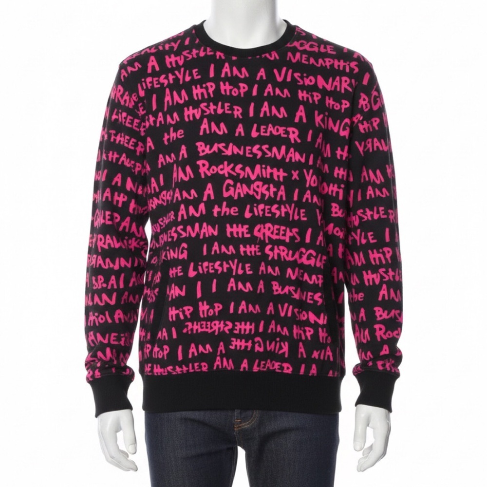 Rocksmith Graffiti Words Y2K Vintage Hot Pink Black Hip Hop Long Sleeve Sweater